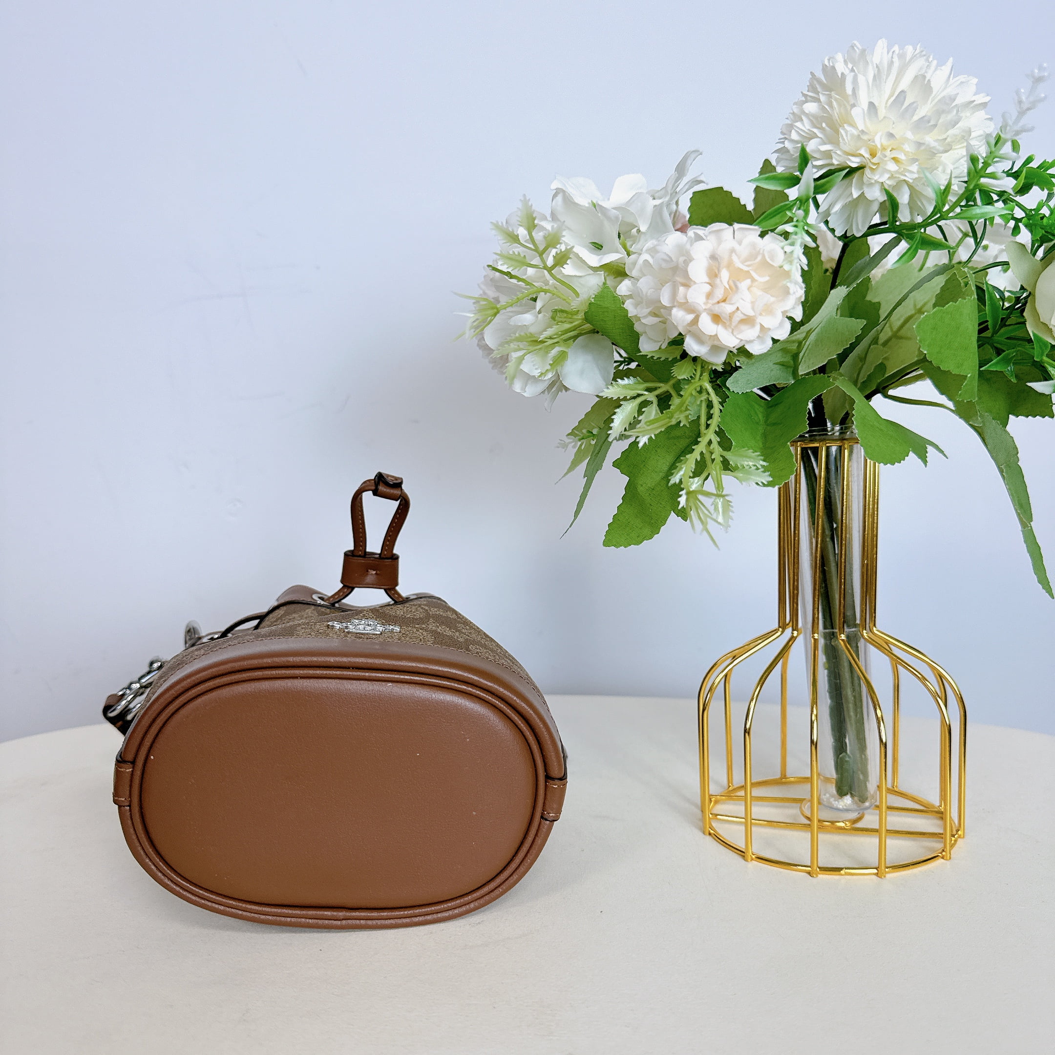Coach CR145 Mini Bucket Bag In Signature Canvas IN Khaki Saddle - Radiant Selections