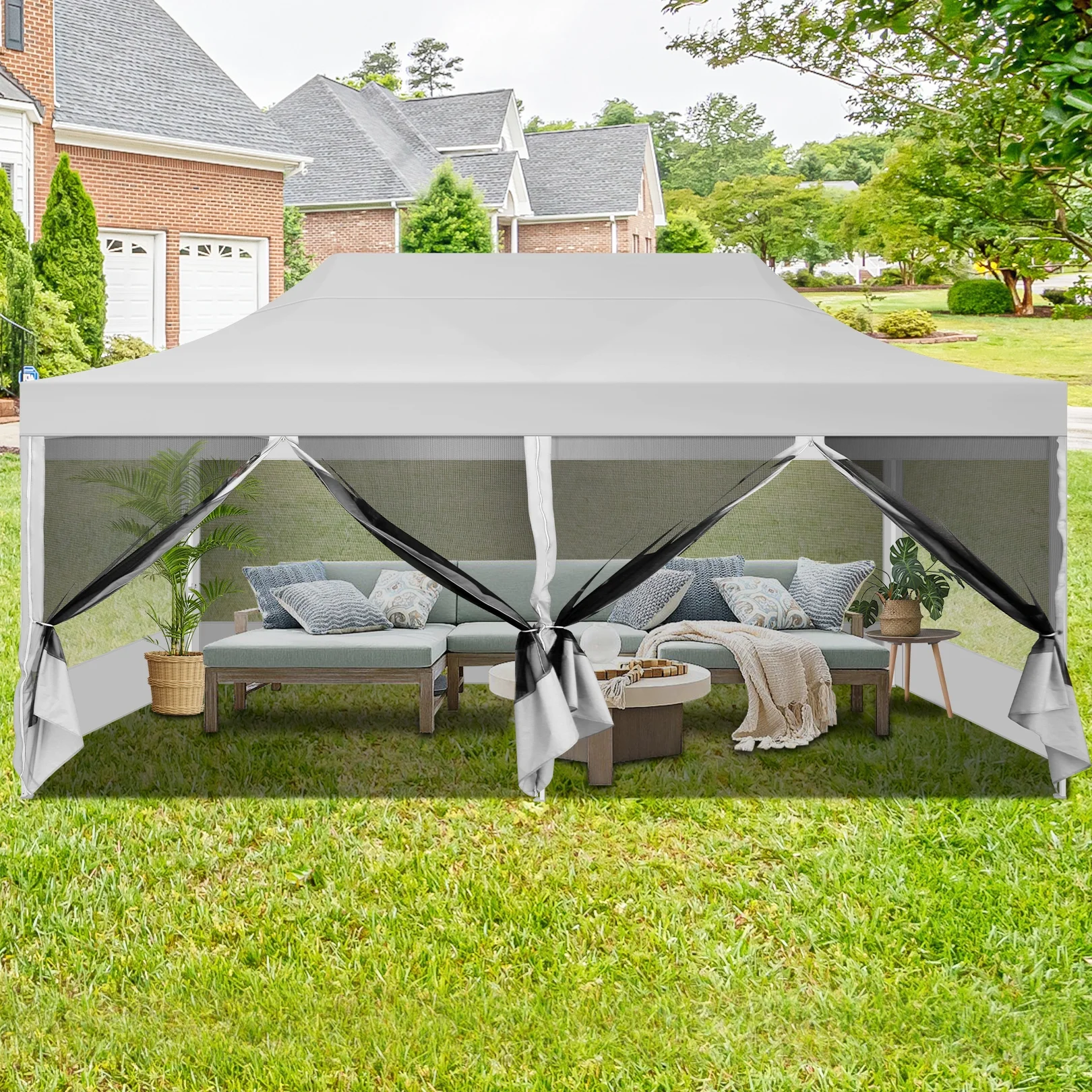 SANOPY 10' x 20' Gazebo Tent EZ Pop up Canopy Party Outdoor Instant Gazebo Shelter with 6 Removable Mosquito Side Walls & Carry Bag for Camping
