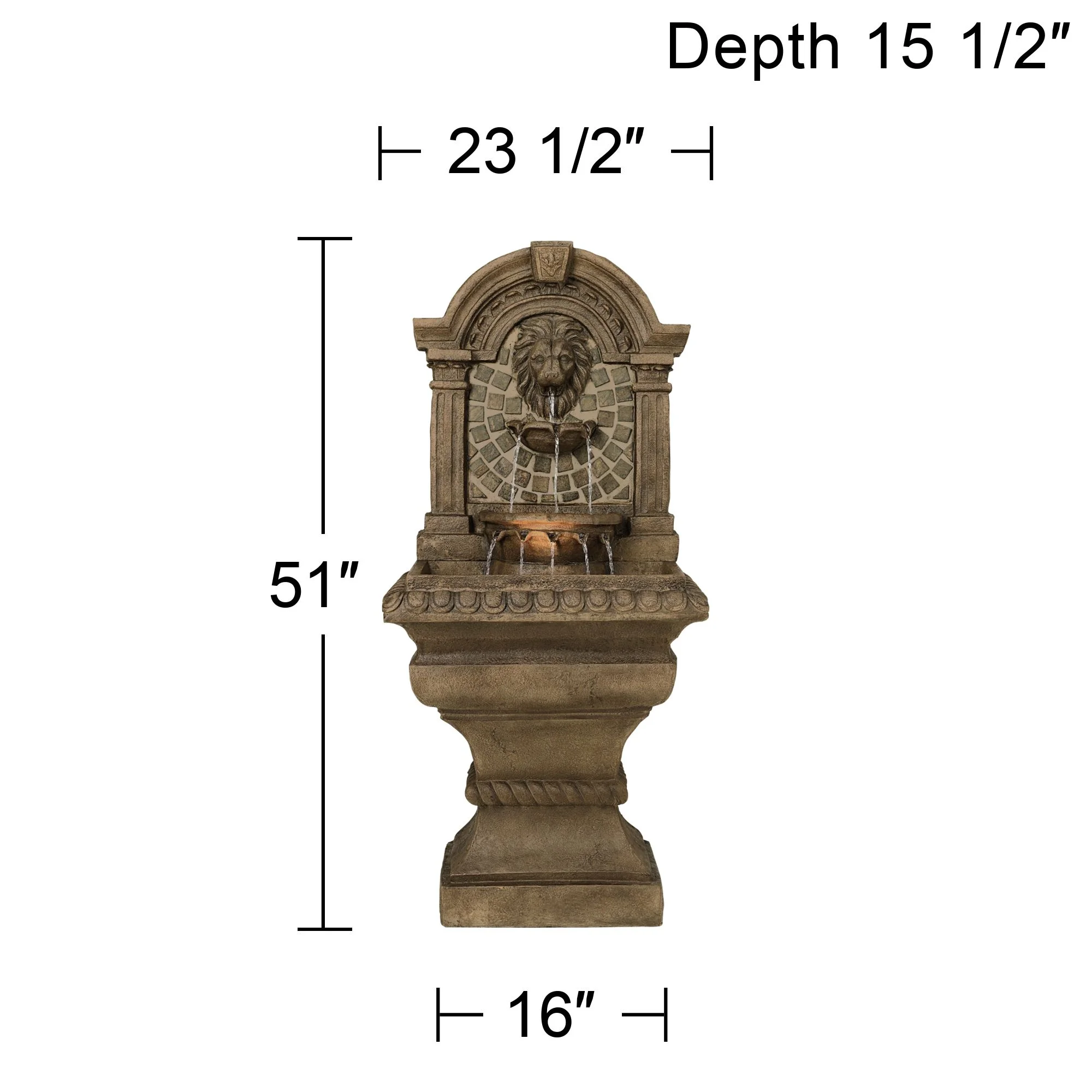 John Timberland Royal Lions-Head Rustic 3 Tier Outdoor Wall Water Fountain with LED Light 51" for Yard Garden Patio Home Deck Porch House Exterior