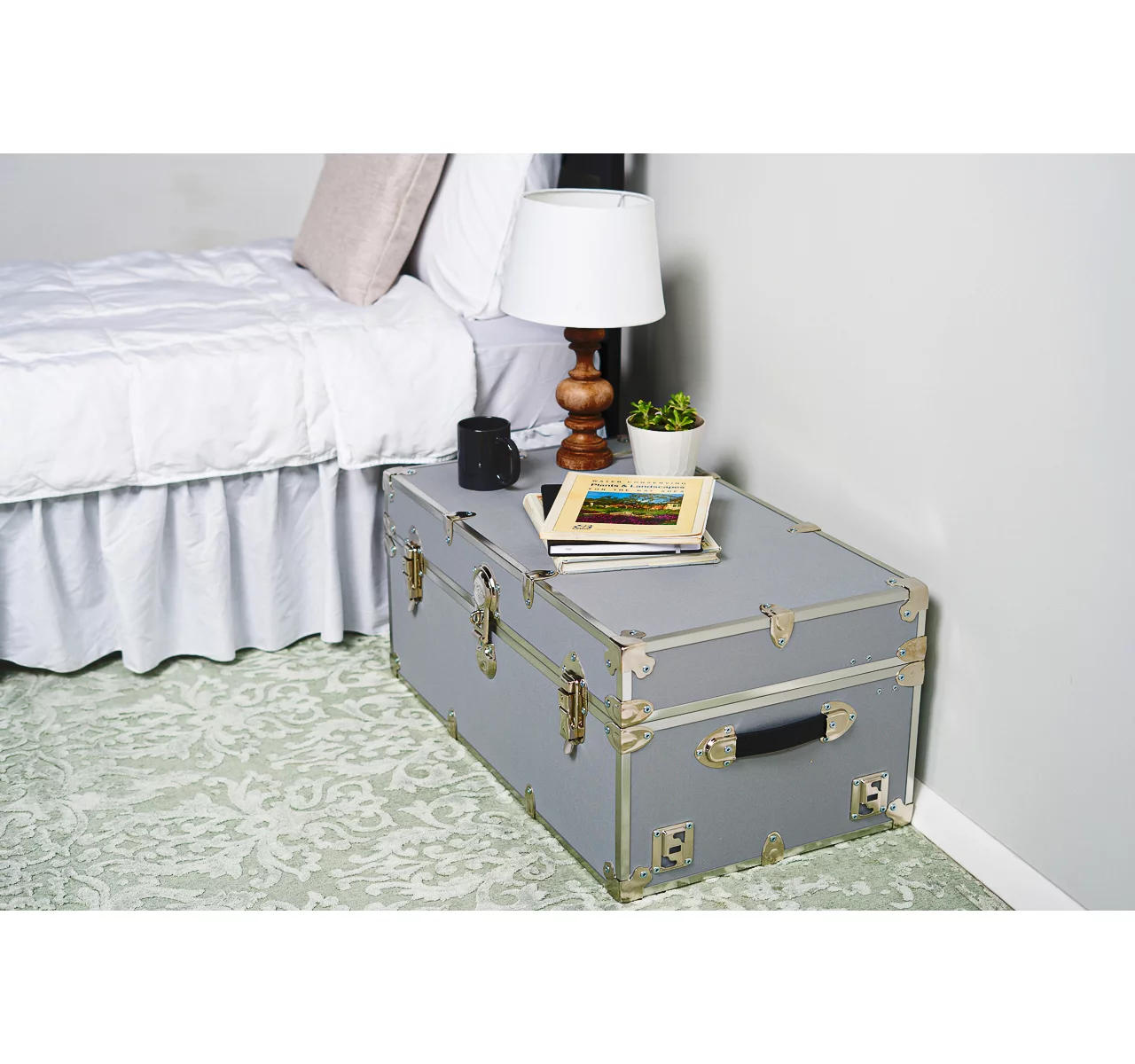 Rhino Trunk & Case Large Leather Embossed Vinyl Trunk, Summer Camp, College, Storage 32"x18"x14" (Forest Green)