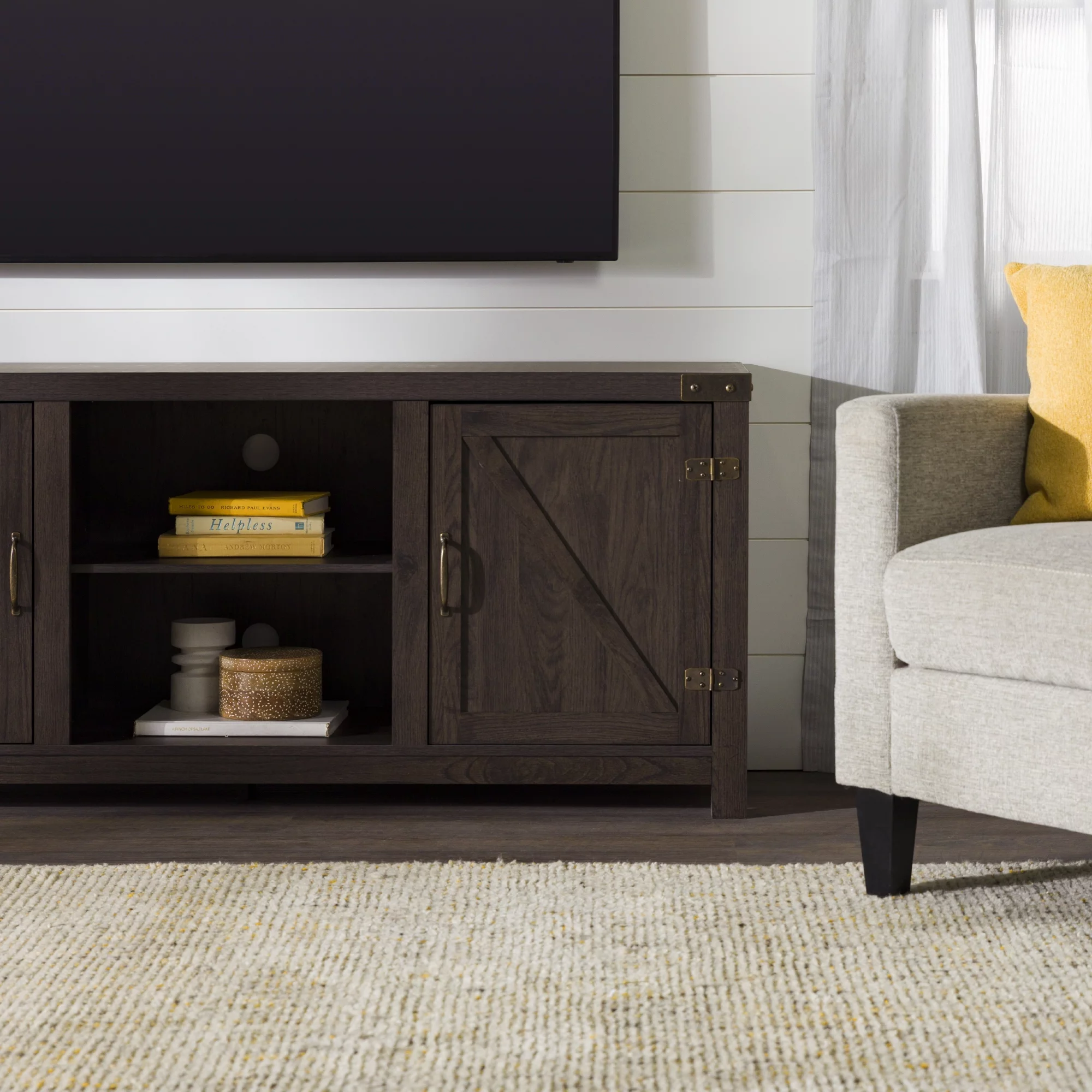 Walker Edison Modern Farmhouse Barn Door TV Stand for TVs up to 65, Grey Wash