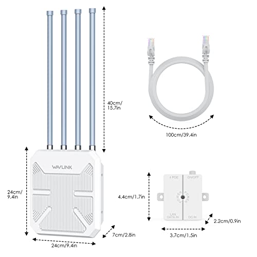 WAVLINK AX3000 Outdoor WiFi 6 Extender Long Range, WiFi 6 Outdoor Wireless Access Point, Support Active PoE, 4x8dBi Antennas,Outdoor WiFi Solution
