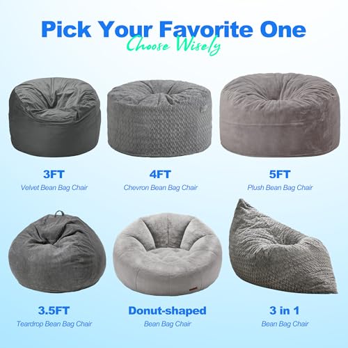 Hobestluk 3 in 1 Bean Bag Chair Giant Bean Bag Chairs Convertible Bean Bag Floor Cushion with Machine Washable Cover