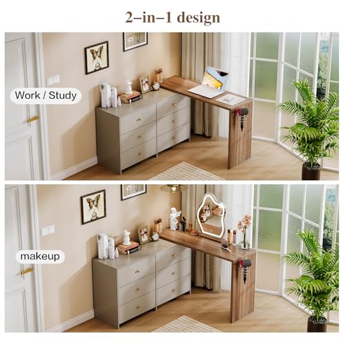 Large Makeup Vanity Desk with Mirror and Lights, Vanity Desk with 8 Drawers & Storage Shelves, Vanity Table with Power Outlet