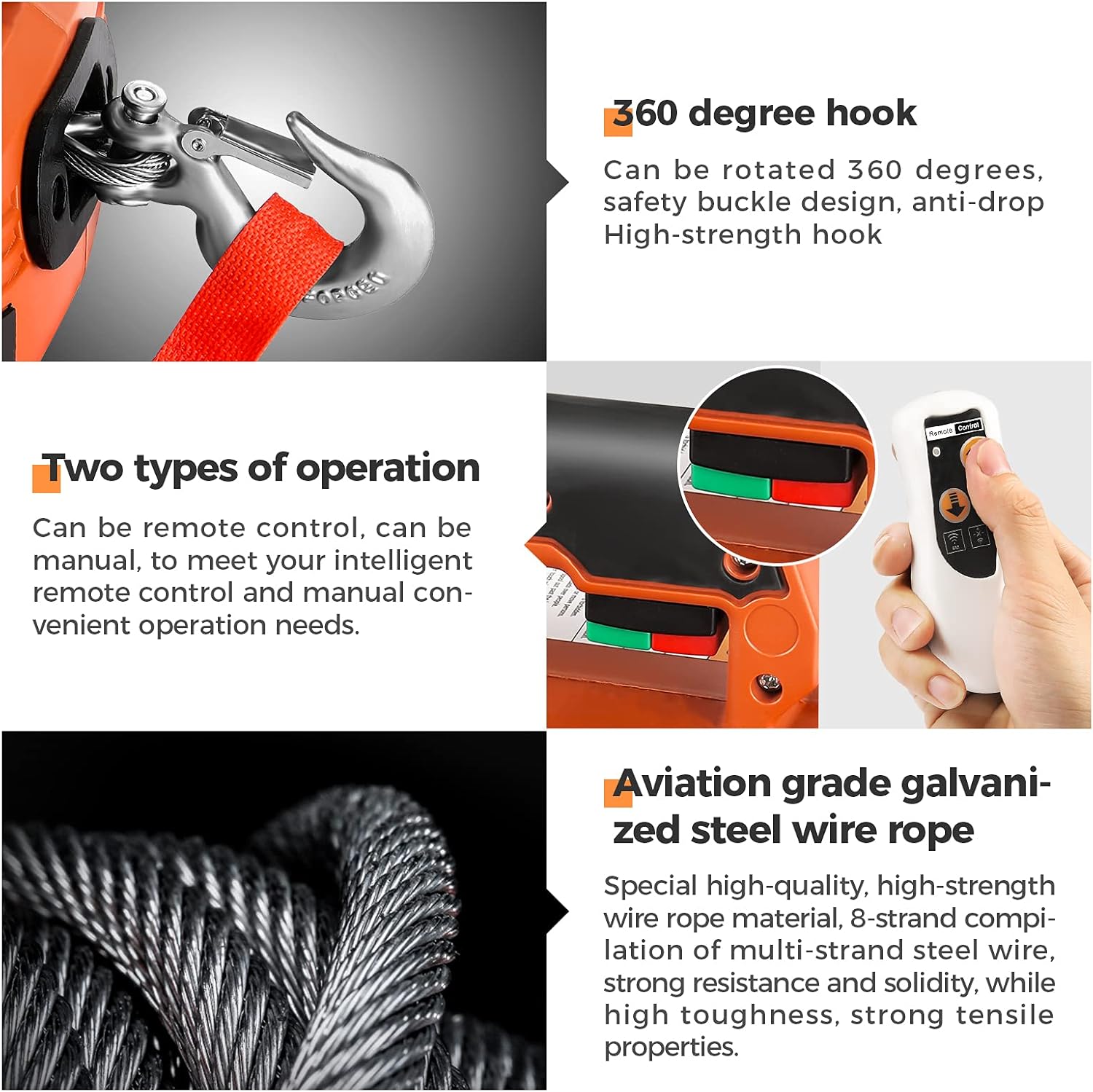 Anbull Portable Electric Winch/Hoist AC 100-240V Corded Electric Winch 15 Foot Aviation Grade Galvanized Steel Wire Aope 1000 Ib Pulling Capacity
