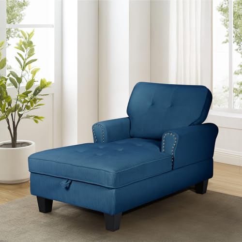 63" Sleeper Chaise Lounge Indoor，2 in1 Modern Corduroy Fabric Upholstered Recliner Sofa Bed with Adjustable backrest & Storage Space for Bedroom