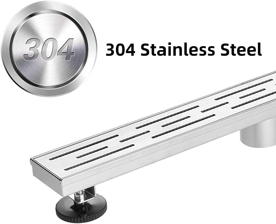 Linear Shower Drain 60 inch with Bar Pattern Grate, Professional Brushed 304 Stainless Steel, High Flow, Hair Catcher Shower Drain&hellip;