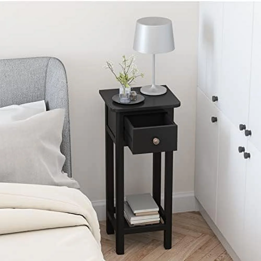 HJZUINIUNIU Narrow Side Table  Small End Table for Small Spaces  Farmhouse Acacia Wood Slim Side Table  Small Bedside Tables Thin Nightstand w/Drawer