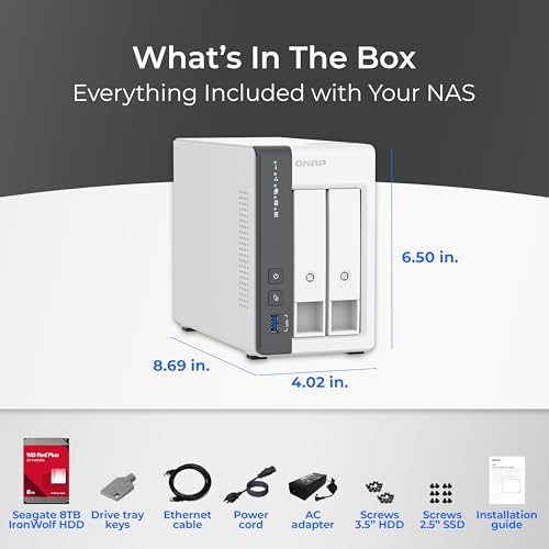 QNAP TS-216G-US - The Most Affordable 2-Bay 2.5GbE Desktop NAS, Equipped with ARM Cortex-A55 Quad-Core CPU, Built-in NPU and 4GB DDR4 RAM (Diskless)