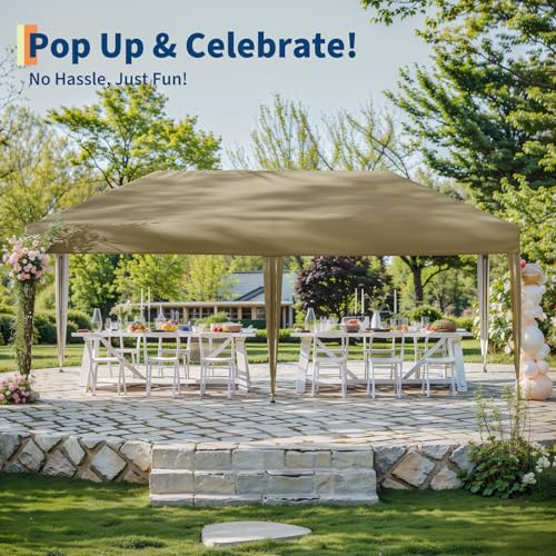 10x20 Pop Up Canopy - Easy Up Camping Tent with One Roller Bag, 3 Adjustable Height, 4 Weight Bags for Deck, Garden, Sports, Beach, Party - White