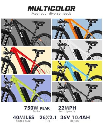 Racer Electric Bike for Adults - 21-Speed Mountain Lightweight Ebike with Peak 750W 22MPH Brushless Motor, 375Wh Removable Battery