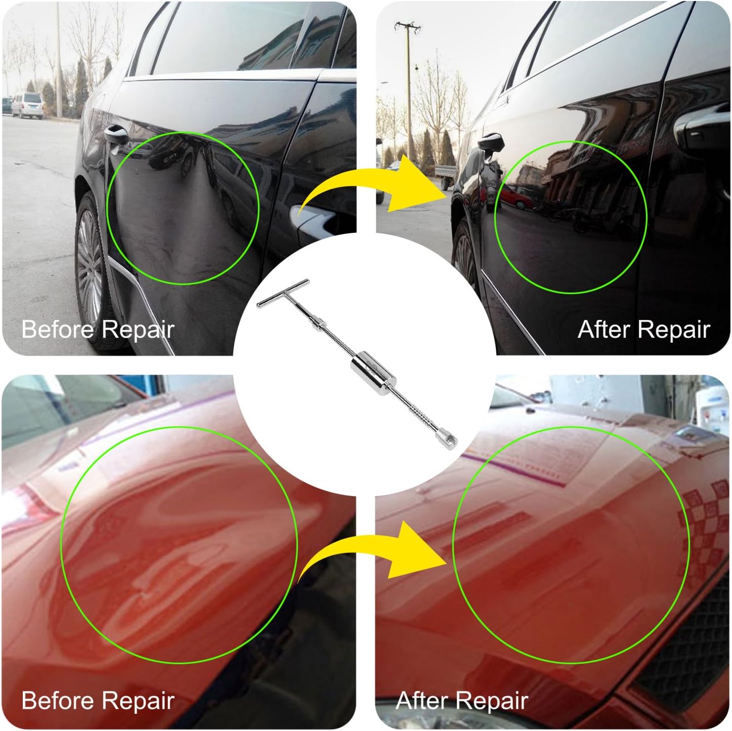 Super PDR Paintless Dent Removal Tools, Auto Body Dent Repair Kits with Stripe Reflector Board, Dent Puller Kit for Car Hail Damage Dent & Ding Remove