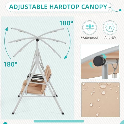 HOMREST 2 Seat Outdoor Porch Swing,Patio Swing with Adjustable Canopy