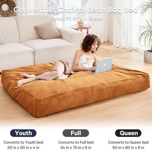 Bean Bag Chairs for Adults - Giant Bean Bag Chair Convertible Bean Bag Bed - Beanbag Chair with Micro Fiber Cover/Furniture Foam Filler