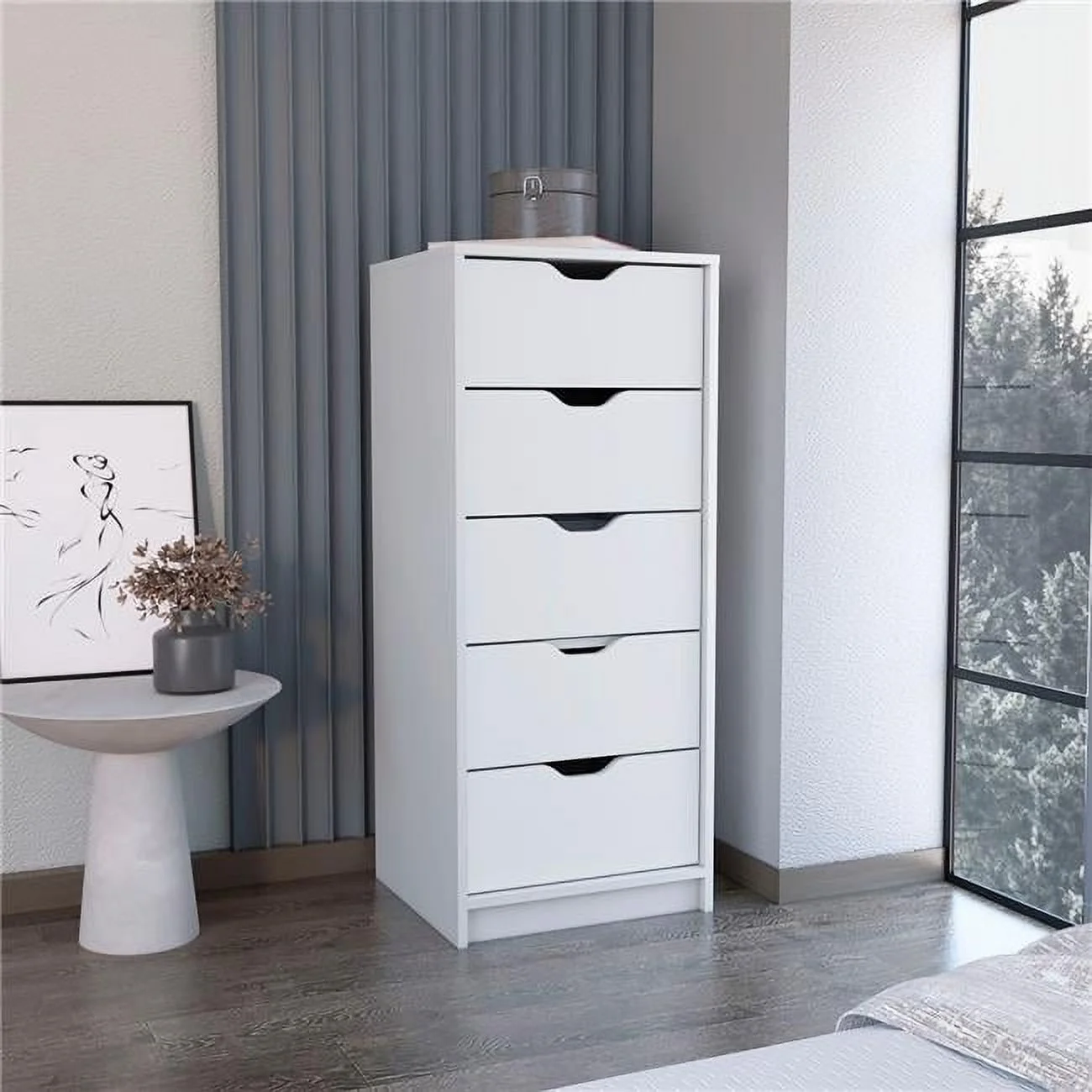 Depot E-Shop  16 x 2 in. Houma 5 Drawers Narrow Dresser with Slim Storage Chest of Drawers, Black