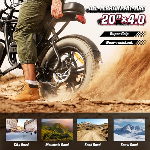 E2/K20 Electric Bike for Adults, 48V 13Ah/15Ah Battery, Up to 28 MPH & 46.6/60 Miles (PAS), 750/1000W Peak Ebike with All-Terrain 20"/26''