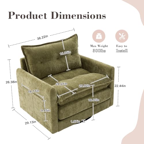 360 Swivel Accent Barrel Chair with Storage Ottoman & Headrest