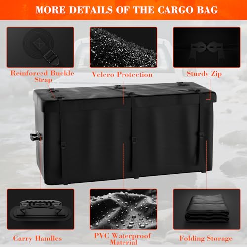 Hitch Cargo Carrier Basket Combo 60" x 24" x 6" 500 LBS Capacity Vehicle Baskets Fits 2" Receiver with 18.2 Cubic feet Cargo Bag, Hitch Stabilizer