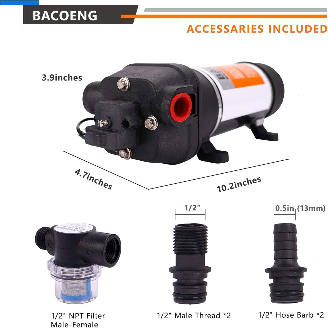 BACOENG AC110V Self Priming Water Pressure Pump, 45Psi On Demand Pump for Caravan/RV/Boat/Marine, 4.5GPM