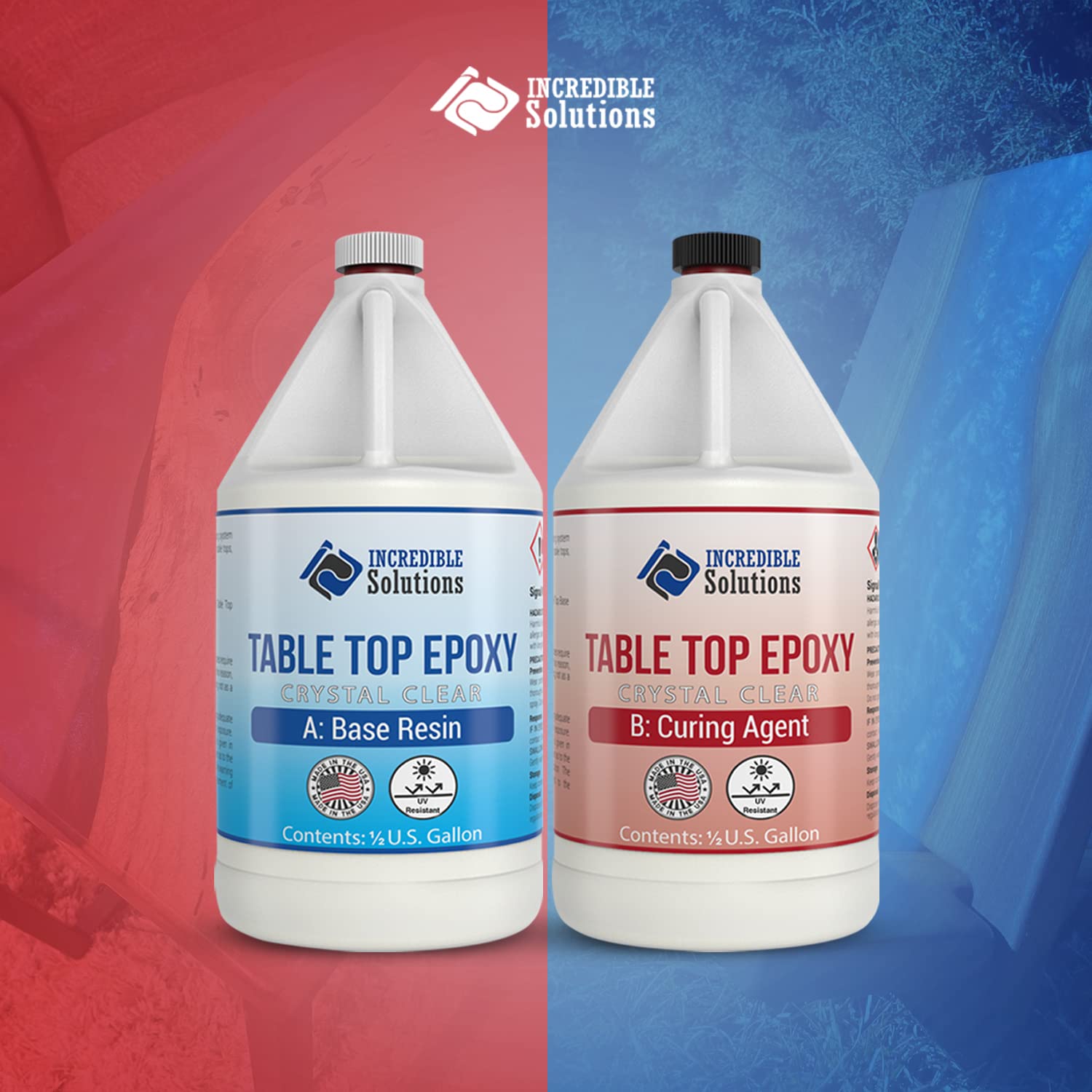 Incredible Solutions Crystal Clear Cast Tabletop Epoxy, UV Resistant High Gloss Finishing, Bar Countertop Resin Coating, Easy-to-Use 1:1 Mixing Ratio