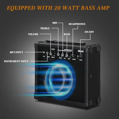 Ktaxon Electric Bass Guitar with 20Watt Amplifier, 4 String Right Handed Jazz Bass Kit for Beginner & Professionals W/a Bag, Shoulder Strap