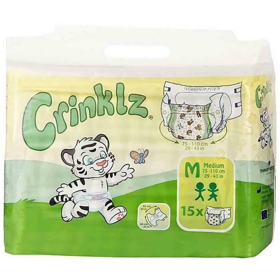 Crinklz Printed Adult Diapers w/ Plastic Backing, Original Print MD (29x22 to 43x22) | Case of 60 (4 Packs)