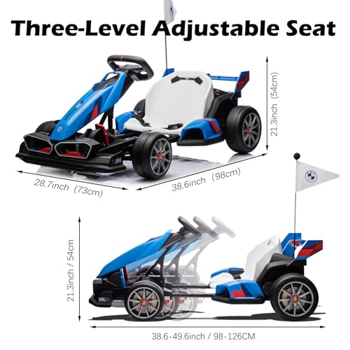 36V Licensed BMW Electric Go Kart, 7.5 MPH Drift Kart with 600W Motor, Outdoor Driftable Kids Race Pedal Go Karting Car w/Adjustable Seat, Lights