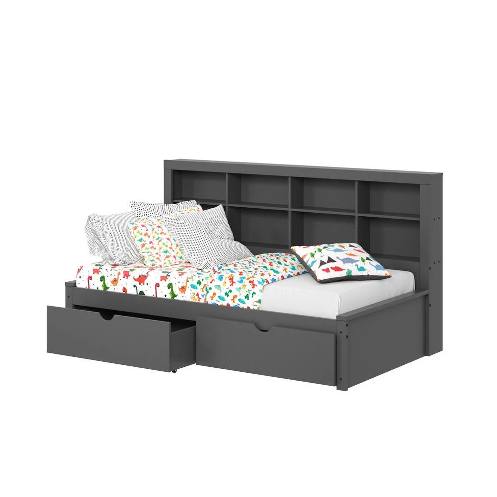 Twin Bookcase Day Bed in Dark Grey