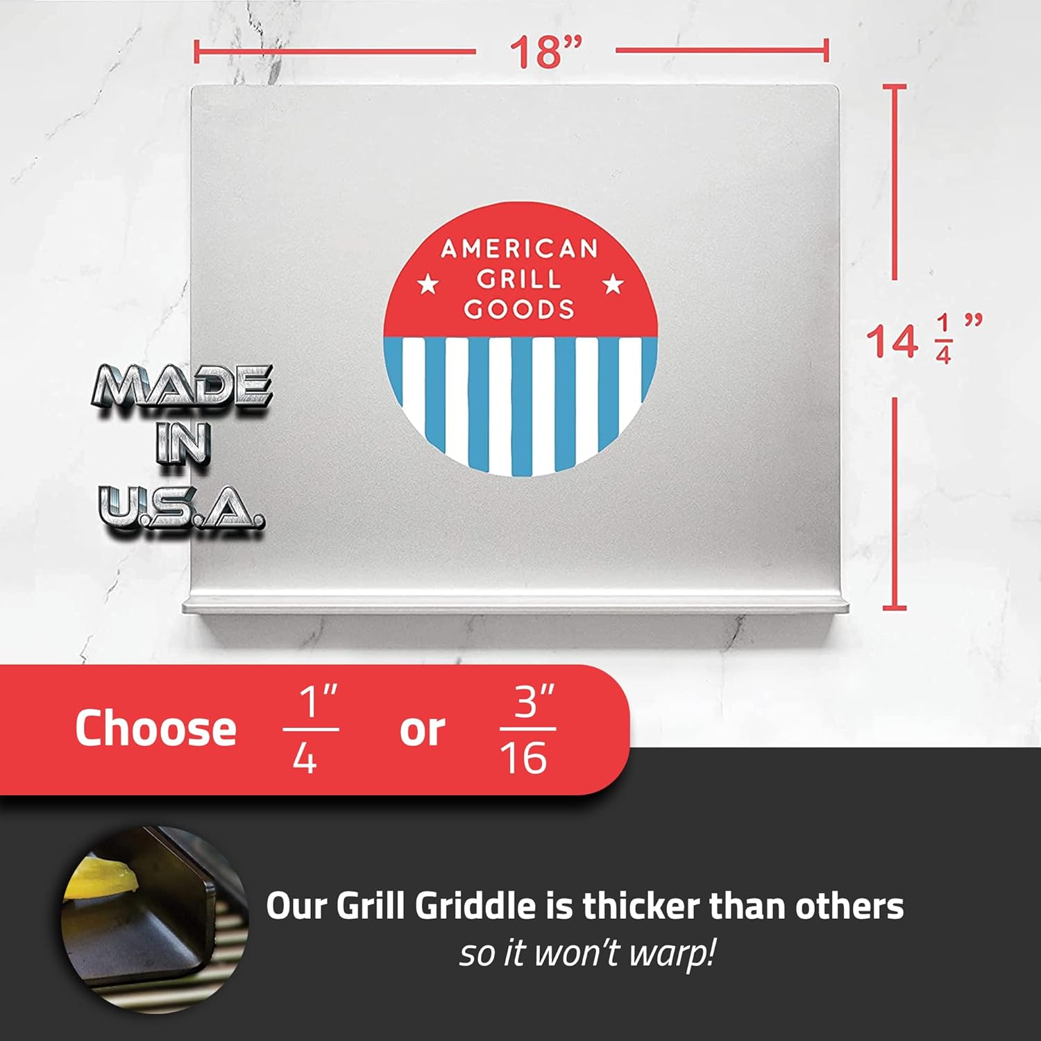 American Grill Goods - BBQ Grill Flat Top Griddle | Durable Double Pre-Seasoned Carbon Steel Griddle for Gas Grill, Flat Top Grill Pan, Grill Plate