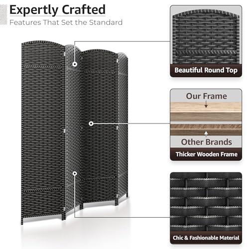 Sorbus 8-Panel Black Room Divider with Double Hinged Panels, 6 ft Tall Folding Privacy Screen