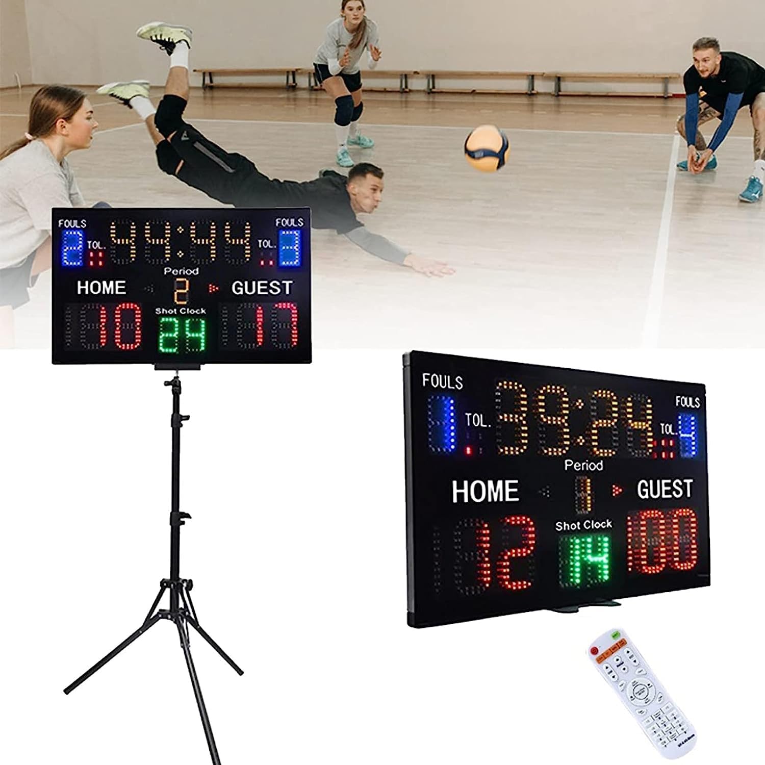 Portable Tabletop Scoreboard, 15 Digits LED Basketball Scoreboard with Bracket/Remote Control/Remote Control Distance Can Reach Up to 30M