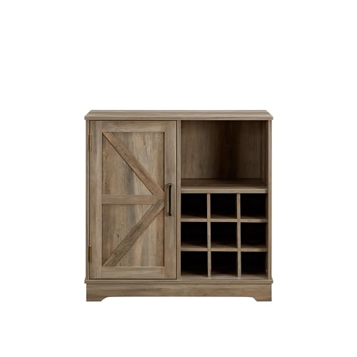 Farmhouse Coffee Bar Cabinet Bar Cabinet with Wine Rack Barn Door Buffet Sideboard Cabinet with Drawer, Adjustable Storage Shelves