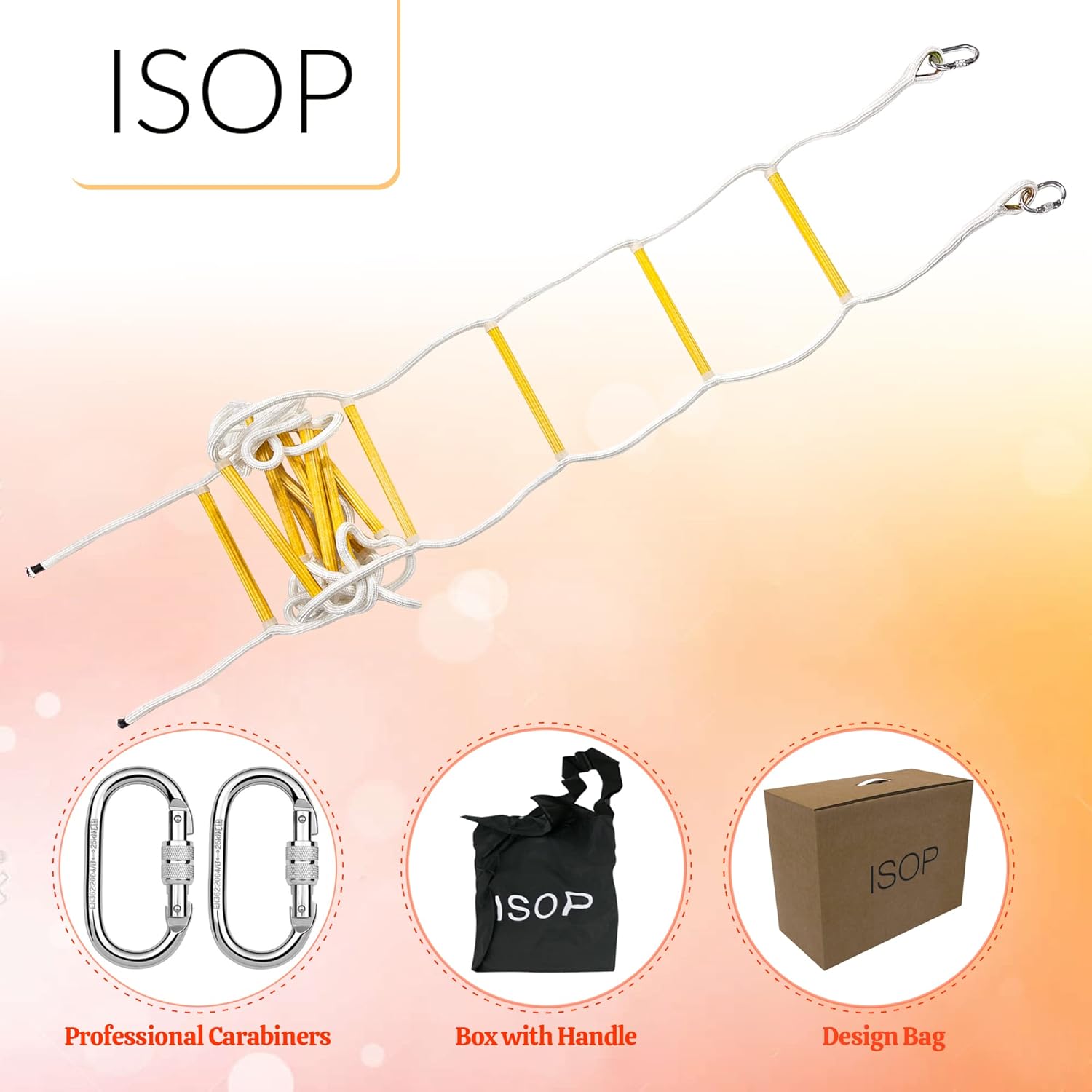 ISOP Fire Escape Ladder for Second Story Windows 13ft Weather Resistant Safety Rope Window Ladder Fire Escape 2 Story with Hooks (13ft with Hooks)