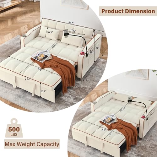 WIIS' IDEA Convertible Sofa Bed,3 in 1 Velvet Sleeper Sofa Pull-Out Bed