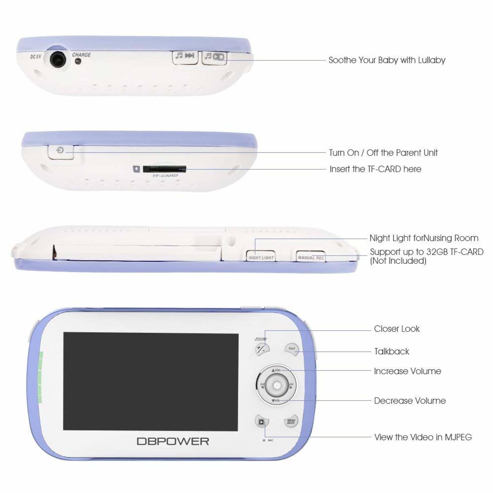 Dbpower Video Baby Monitor with 4.3x22 LCD Screen, 270 pan-tilt-zoom,