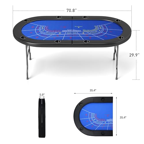 COLOR TREE Foldable Blackjack Poker Table, 84" Premium Texas Hold'em with Cup Holders, Padded Rails, Stylish Blue Design