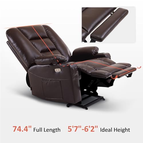 MCombo Small Power Lift Recliner Chair with Massage and Heat for Petite People, Cup Holders, USB Ports, Side Pockets, Faux Leather 7569 (Small