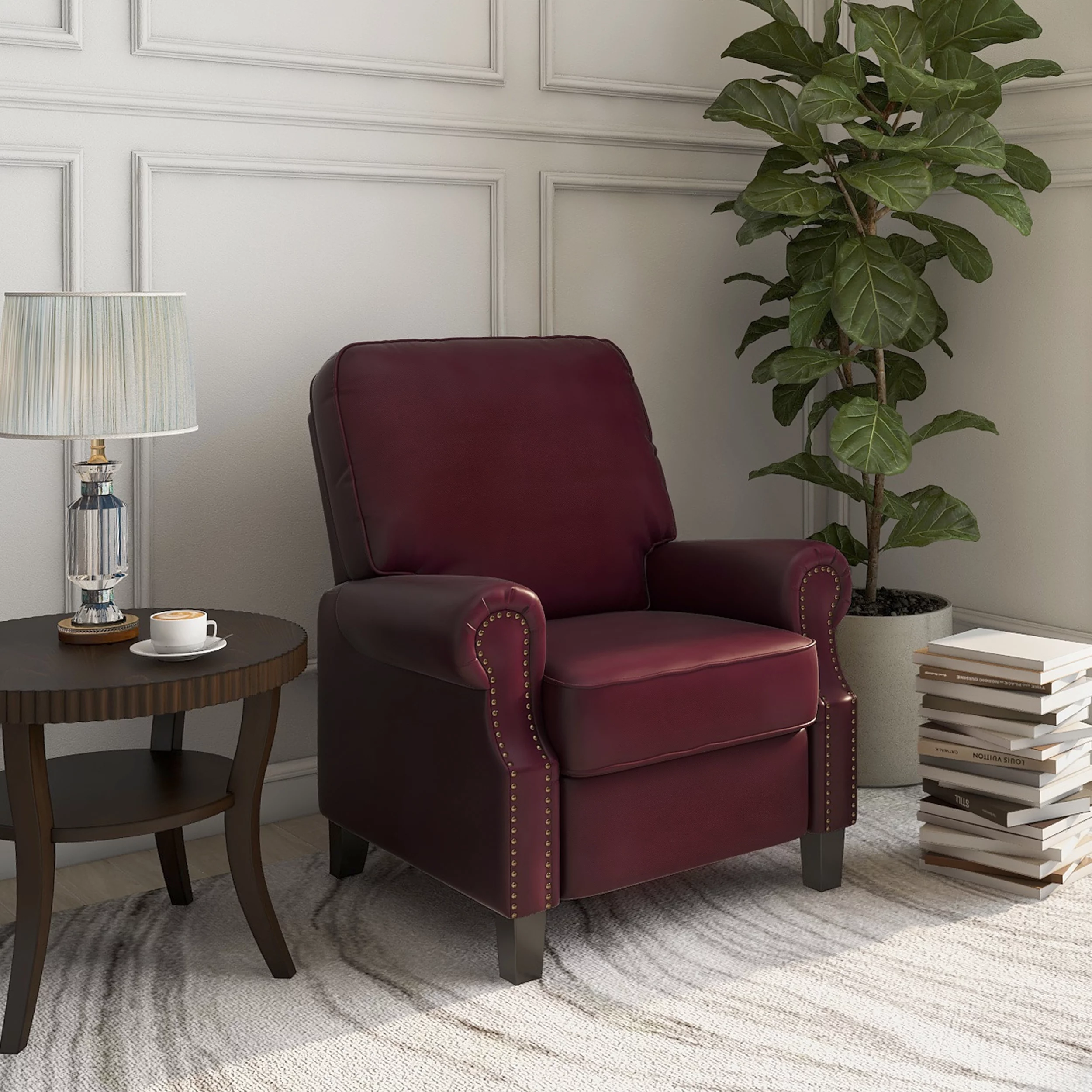 Charlie Design Auden 34" Manual Recliner Accent Chair, Heritage Red Bonded Leather