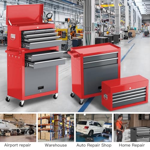 Tool Chest 8-Drawer | 42'' Large Rolling Tool Chest with Wheels | Detachable Top Metal Tool Box | Garage Storage Cabinet for Repair Room