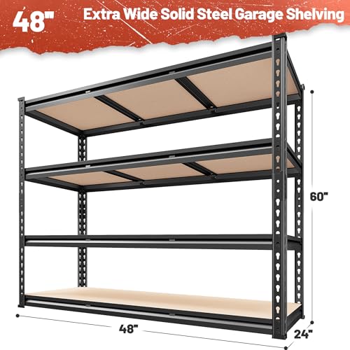 REIBII 48" W Garage Shelving Heavy Duty 3020LBS Storage Shelves 5 Tier Heavy Duty Shelving Adjustable Garage Shelves for Basement, Warehouse