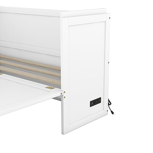 Ball & Cast Queen Size Solid Pine Murphy Bed Chest,Cabinet Hideaway Bed with Charging Station and Large Storage Drawer,Wood Wall Bed can be Folded