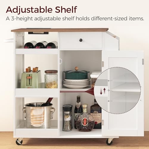 Kitchen Island with Power Outlet, Kitchen Storage Island with Drawer, Rolling Kitchen Cart on Wheels, Spice Rack, Towel Rack, Wine Rack