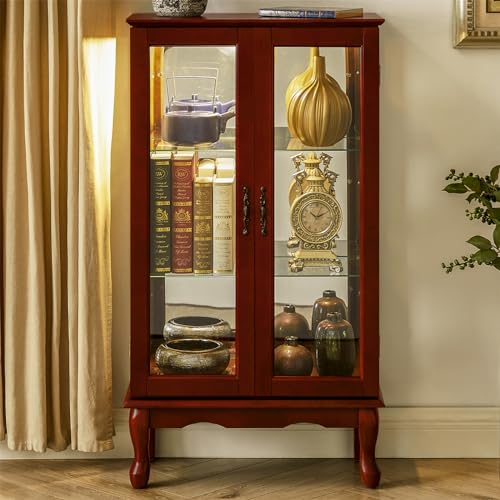 TRIPLE TREE Display Lighted Cabinet with Glass Doors and Adjustable Shelves