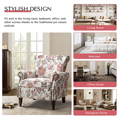 HULALA HOME Modern Wingback Accent Chair with Wood Legs & Removable Cushion, Comfy Upholstered Armchair with Nailhead Trim