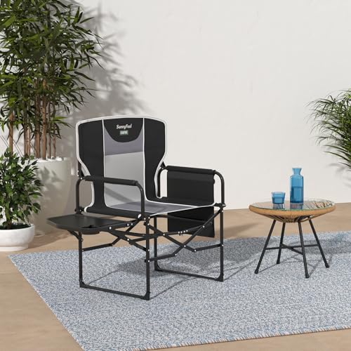 SUNNYFEEL Oversized Camping Directors Chair 2 Pack, Portable Folding Lawn Chairs for Adults Heavy Duty with Side Table,Pocket for Beach, Fishing