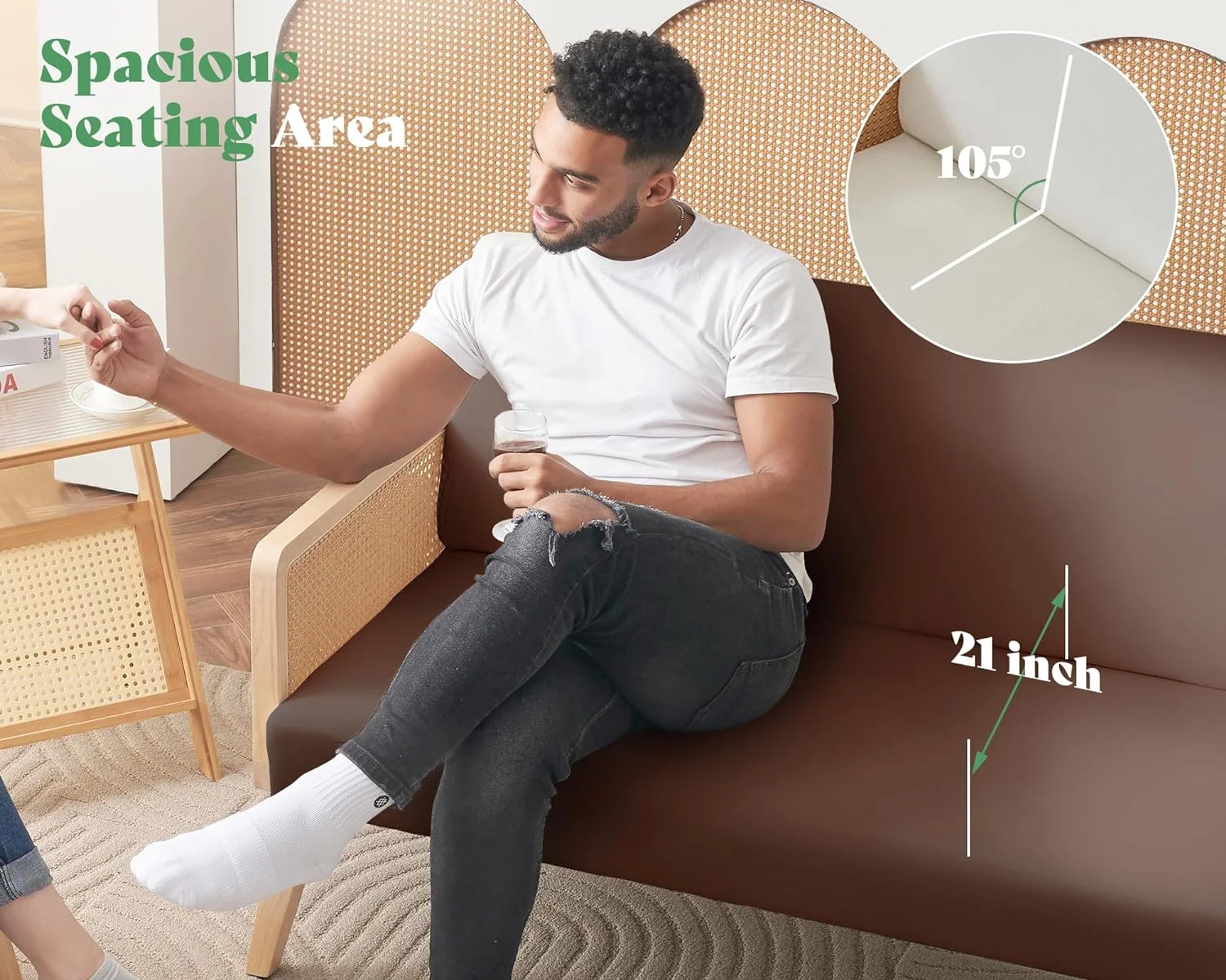 Papajet Rattan Sofa, 2 Piece Sofa Couch Set for Living Room with Rattan Armrest, Modern Fashion