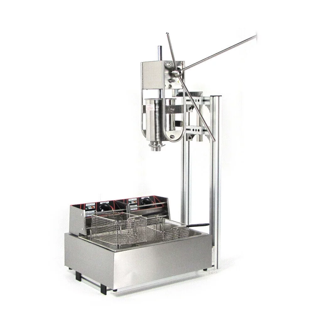 Miumaeov Churros Machine Manual Stainless Steel Vertical Sausage Stuffer with Fryer 2 in 1 Sausage Maker Spanish Churro Maker Commercial Home Spanish