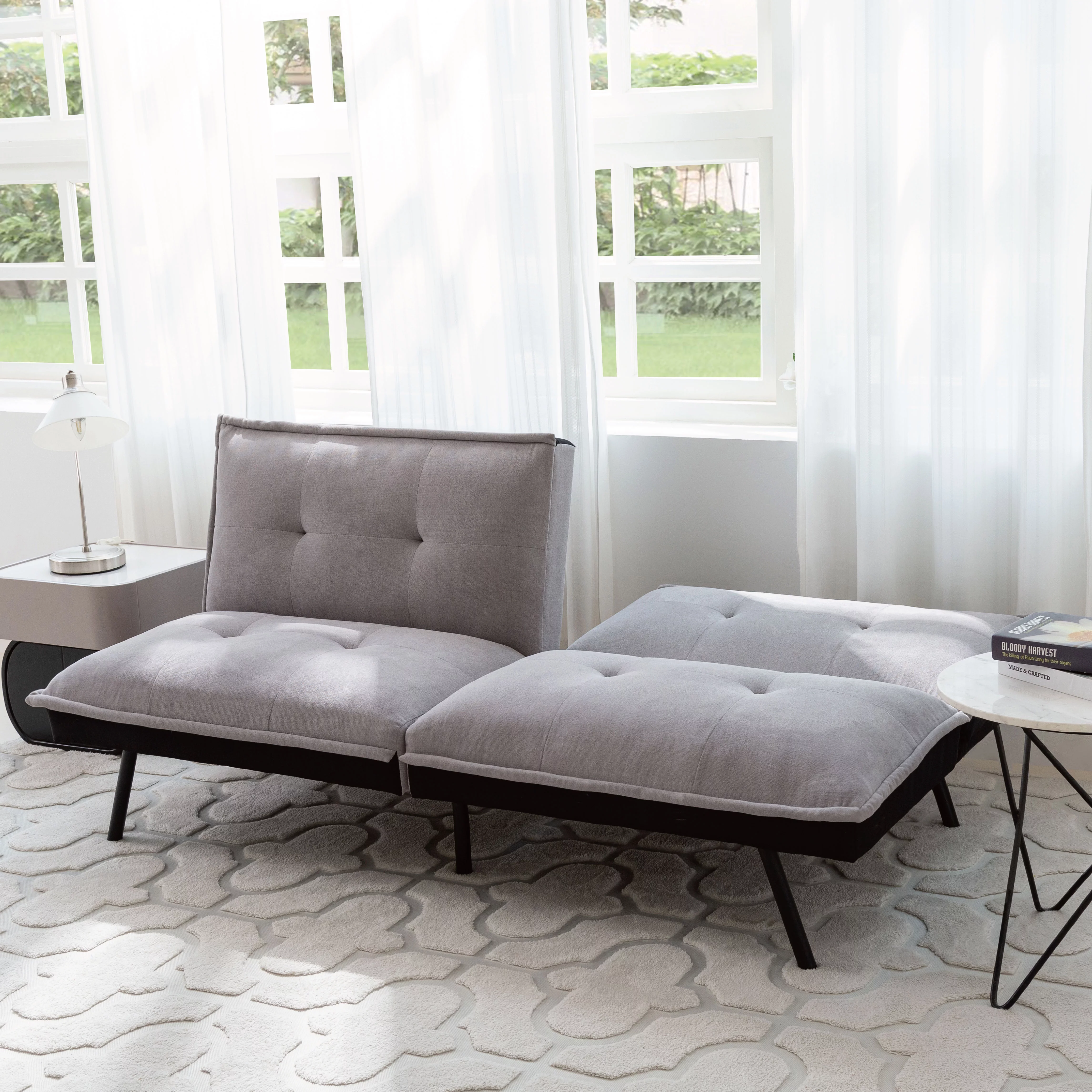 Convertible Memory Foam Futon Sofa Bed Couch, Gray