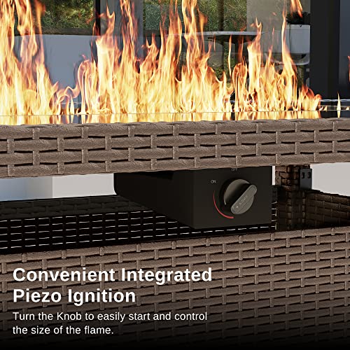 EAST OAK 44'' Propane Fire Pit Table, 60,000 BTU Gas Fire Table w/Aluminum Frame, H Type Burner and Tempered Glass Tabletop