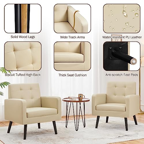 Yaheetech Mid-Century Accent Chairs, PU Leather Modern Upholstered Living Room Chair